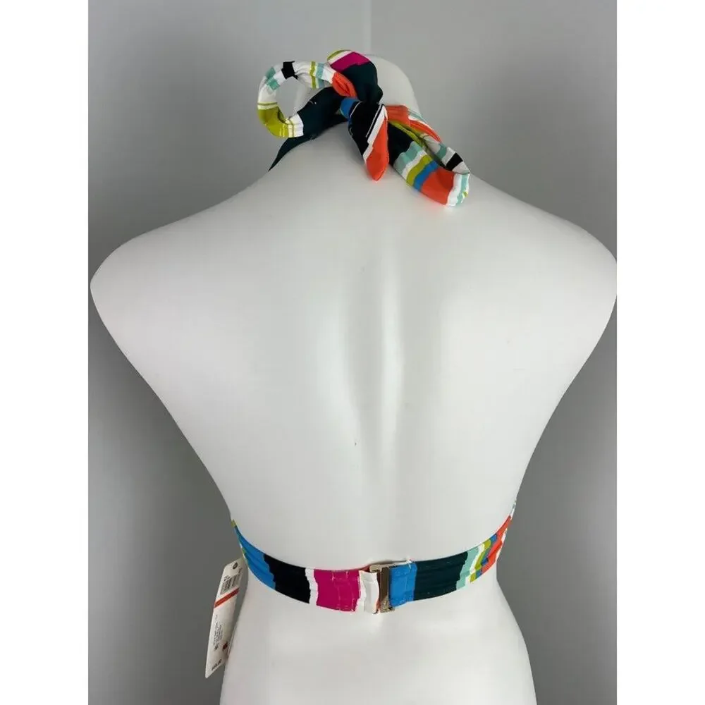Anne Cole Multicolor Stripe Stripe V-Neck Tie Bikini Top XS